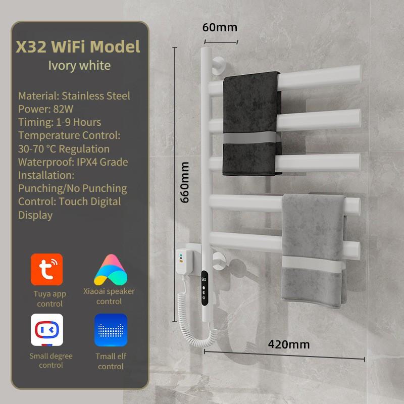 Электрическая вешалка для полотенец для ванной комнаты WiFi Интеллектуальная Постоянная Температура Сушка Полотенцесушитель Нержавеющая Сталь Поворотная Стойка для Хранения Полотенец