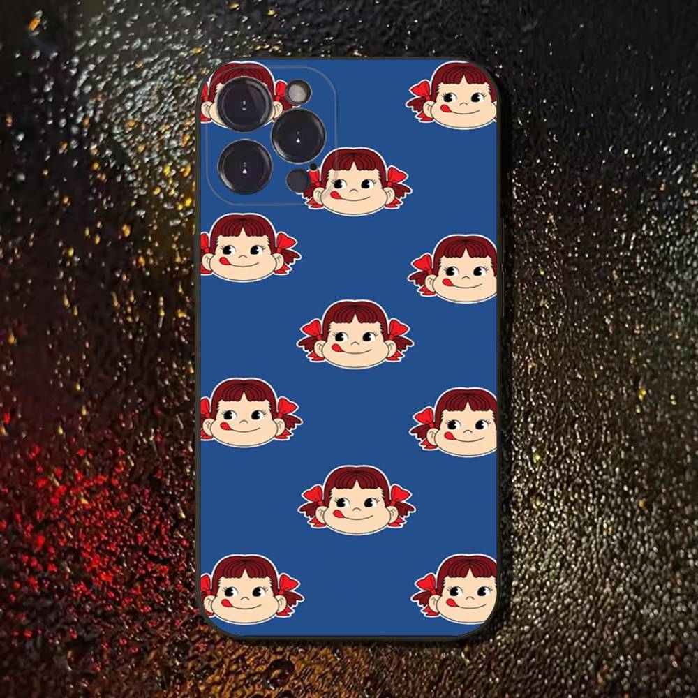Fujiya Milky Peko-Chan Phone Case For iPhone 17,16,15,14,13,12,11 Plus,Pro Max,XS,X,XR,SE,Mini,8,7,Soft Silicone Black Cover