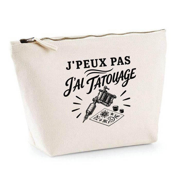 Trousse de toilette - PLANETEE - J'peux pas j'ai Tatouage - Beige - 100% coton - 3 L