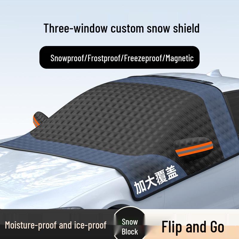 Magnetic Black Car Windshield Snow Cover - Thickened Sunshade and Frost Protection