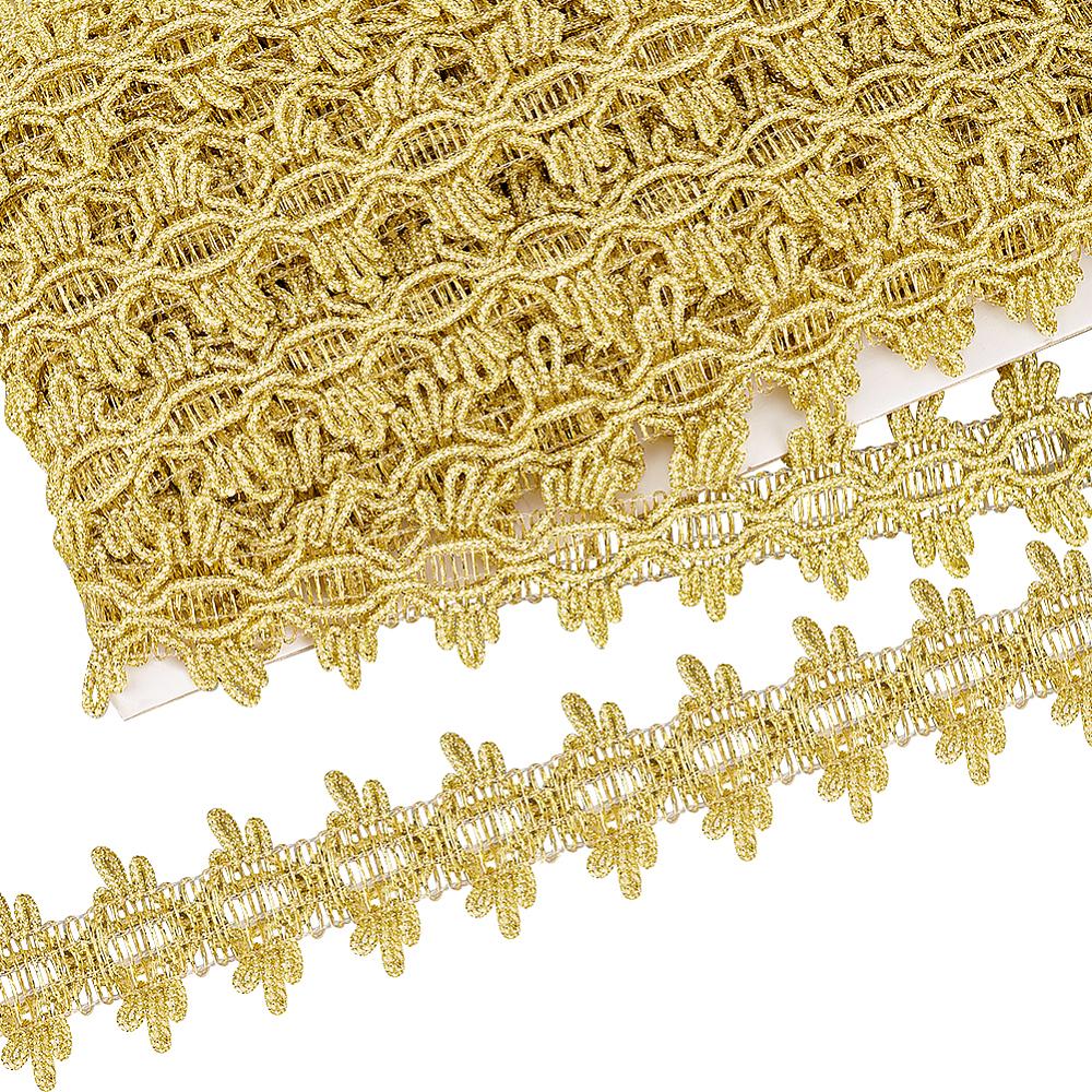 1card Filigree Corrugated Lace Ribbon for Clothing Accessories Floral Pattern golden 1-1/4 inch(32mm) 20 yards/card