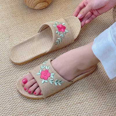 Женские вязаные льняные тапочки в стиле ретро