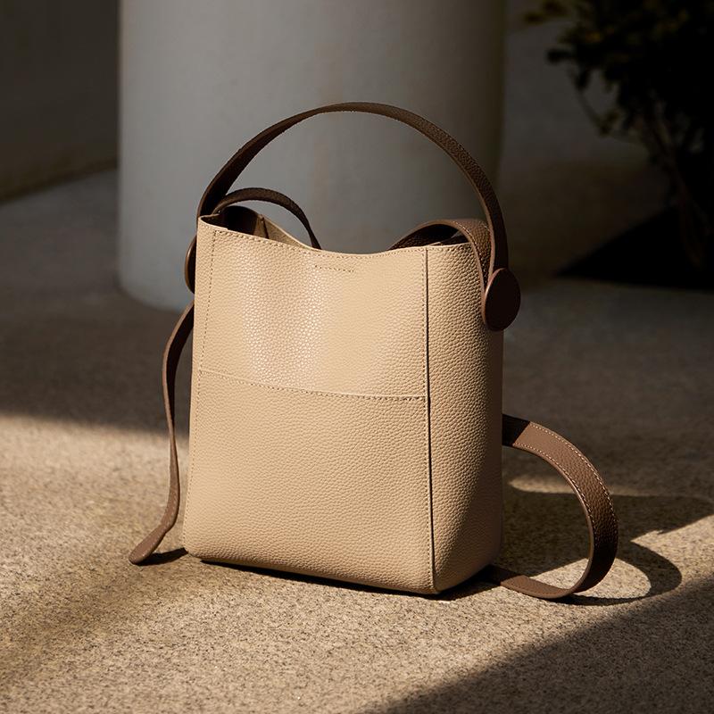 Mrs. Qiao 2025 New High-End Leather Handbag Bucket Bag Women's Crossbody Bag Genuine Leather Women's Shoulder Bag