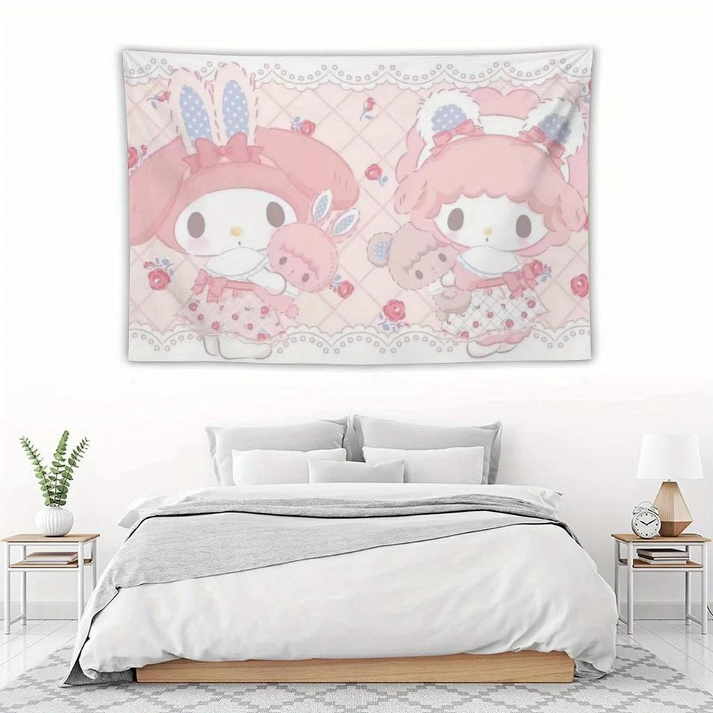 Тканое панно Sanrio My Melody Сладкий принт пианино Милый мультяшный настенный подвес Эстетичный декор спальни для общежития Домашний декор