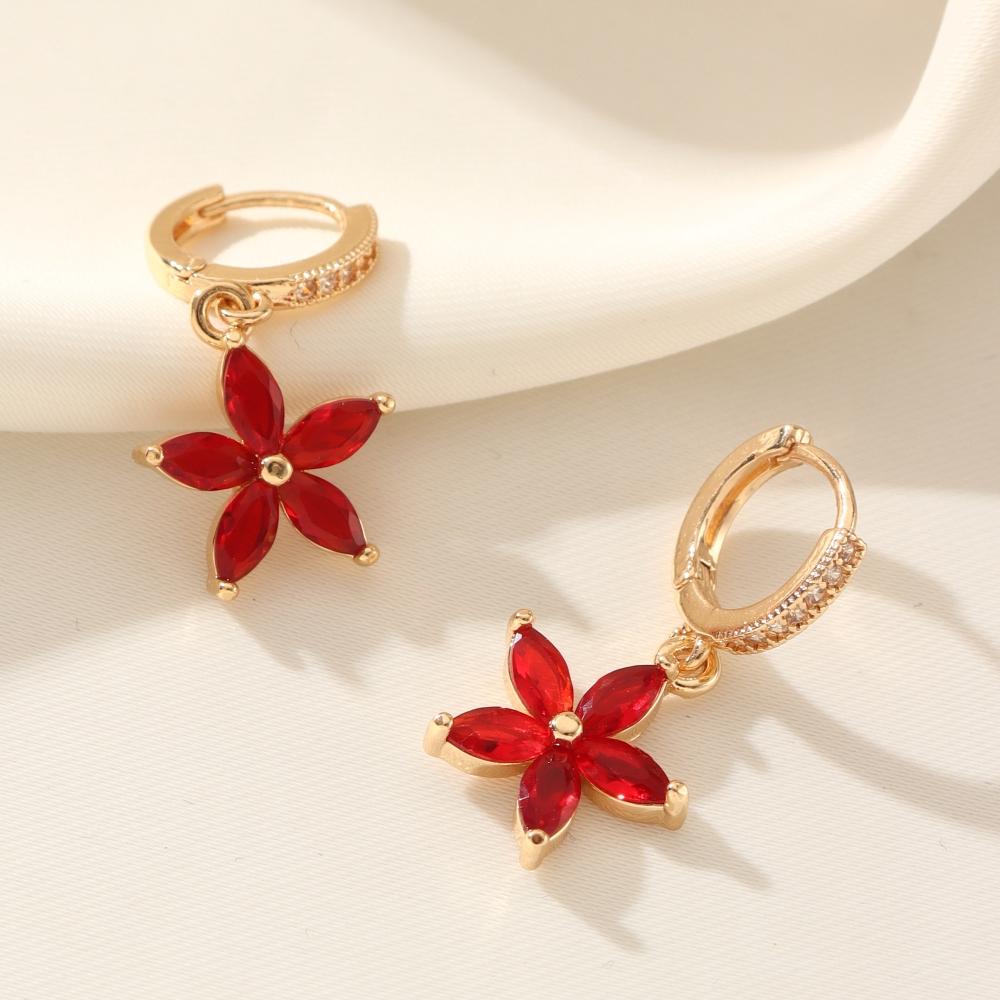 1 Pair Cute Flowers Dangle Earrings for Women Cubic Zirconia Jewelry Daily Wedding Party Accessories
