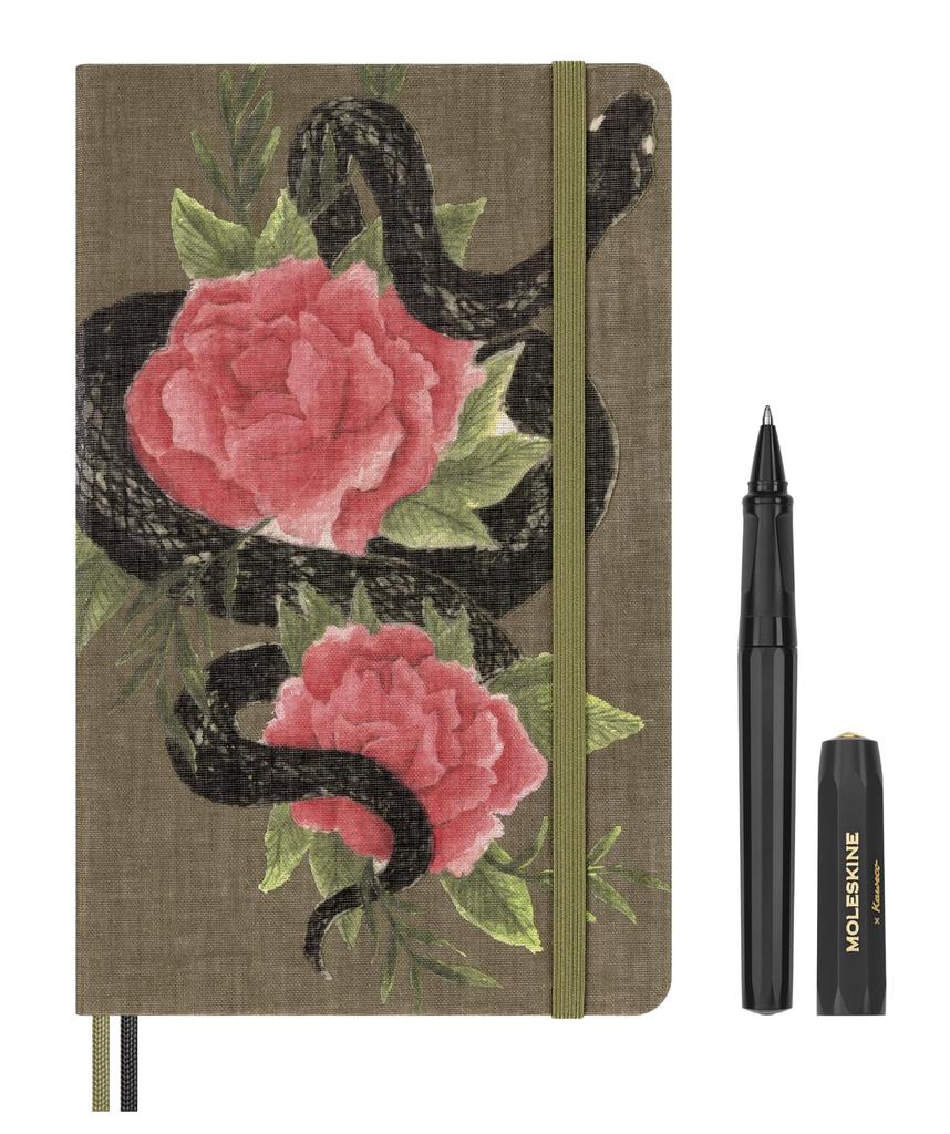 Набор Moleskine Год Змеи Розовый блокнот + Шариковая ручка Kaweco, Твердая обложка, Большой, Разлинованный горизонтально, LECNYSNKTHMBOX