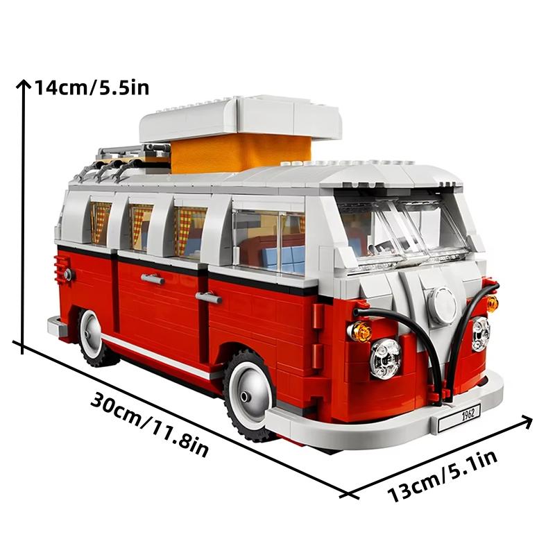 1332Pcs Technical T1 Camper Van Bus Car Building Blocks Vehicle Assemble Model Fit Moc Set Bricks Toys For Boys Girl Gifts