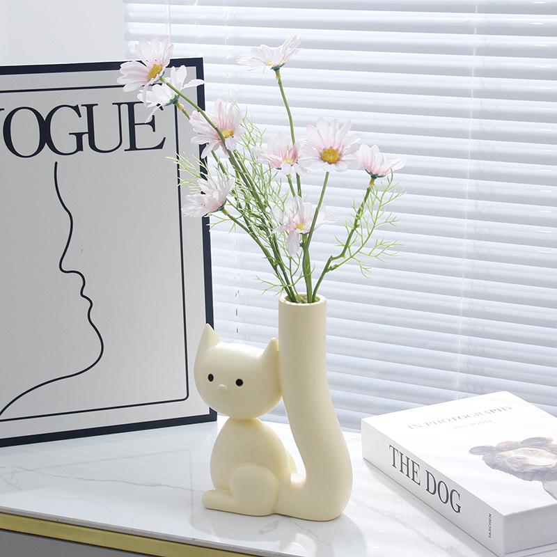 Cat Vase Abstract Art Vases Ceramic Kitten For Grass Dried Flower Nordic Living New Room Home Indoor Decoration Accessories