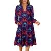 Women's V-Neck Flowing Layered Bohemian Long Sleeve Halloween Print Dress