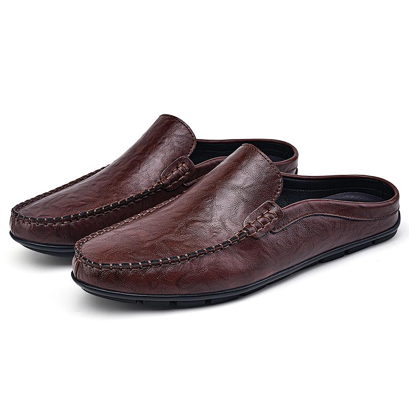 Genuine Leather Slippers Loafer new Men Half Loafers Slides Breathable Mules for Man Lightweight Breathable Dress Shoes