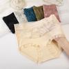 High Waist Satin Retro All-match Hollow Lace Splicing Pure Cotton Silk Antibacterial Crotch Large Size Women's Briefs