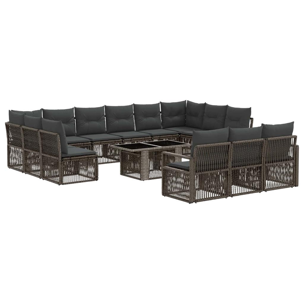 Garden Sofa Set 14 Pieces Gray and Dark Gray Poly Rattan