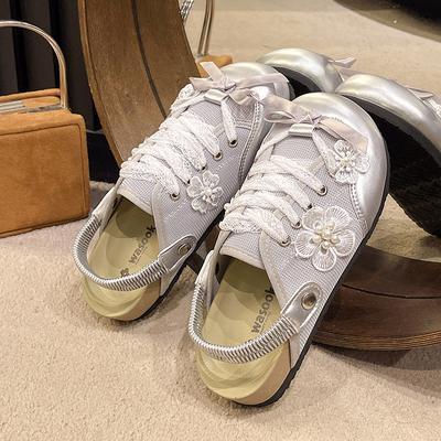 Женские босоножки на плоской подошве, модные туфли с открытой пяткой и бантом, летние новые дизайнерские мюли 2024 года, тапочки на шнуровке, женские платья на платформе, удобные шлепанцы