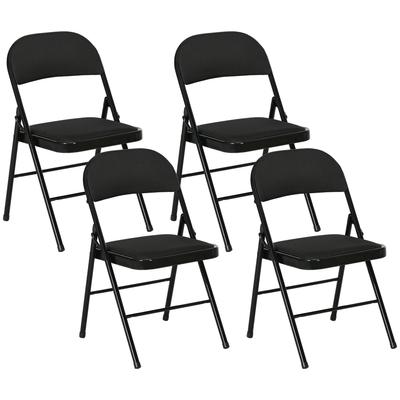 Set of 4 Folding Chairs with Padded Seat In Polyester and Steel Structure, Black