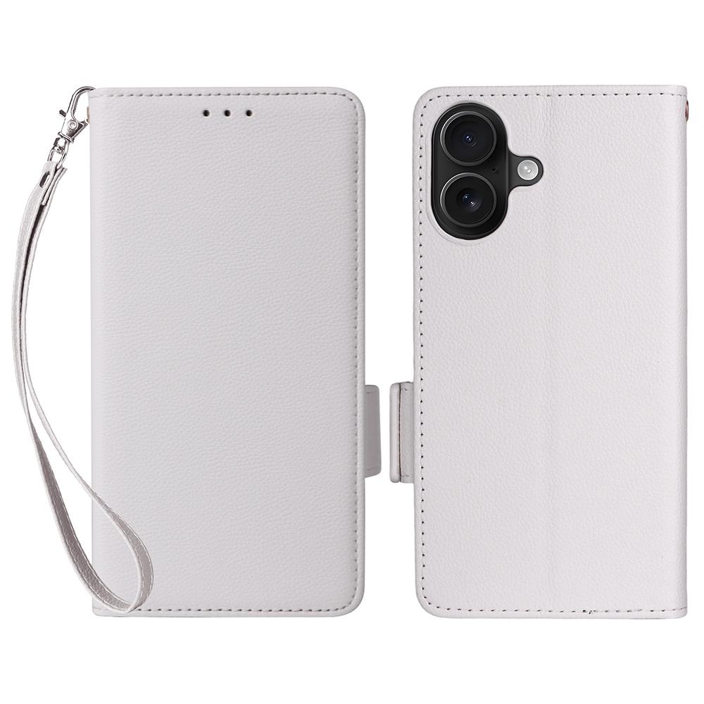 For iPhone 17 Case with Wrist Strap Litchi Texture PU Leather Wallet Phone Cover
