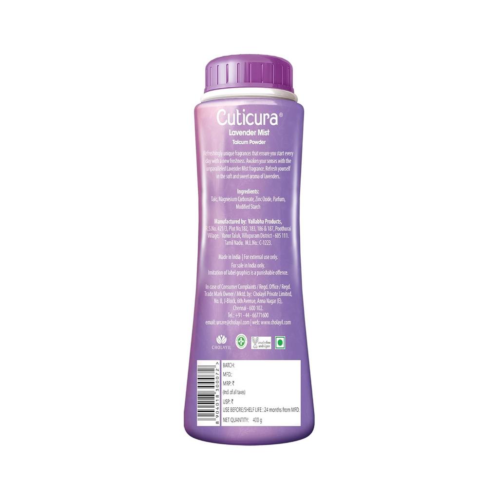 Cuticura Lavender Mist Talcum Powder 400g | Refreshing Body Powder With UV Protection And Long Lasting Fragrance