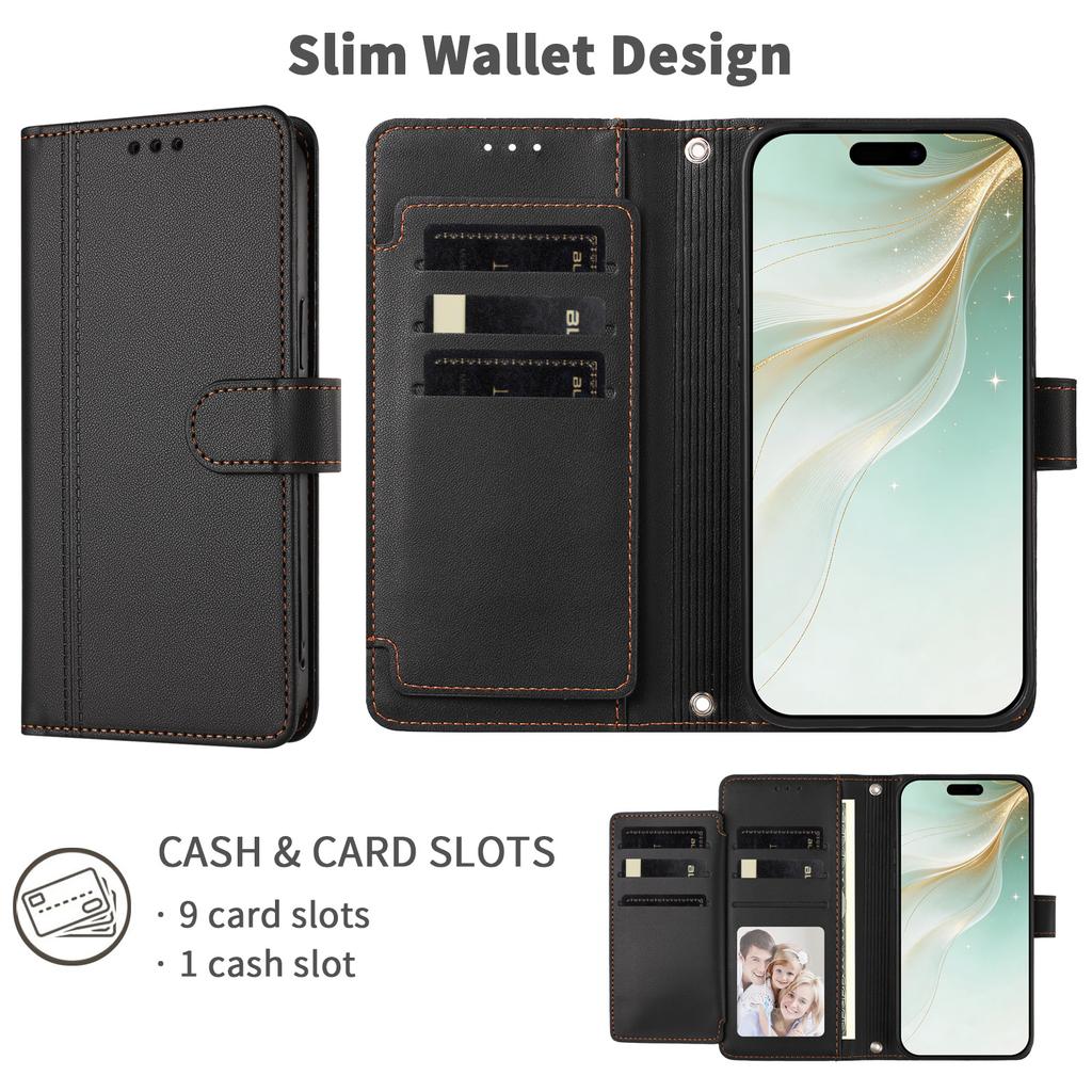 Кожаный кошелек-книжка для Nokia C01 Plus C30 C10 C20 C300 C02 C32 C12 X30 X20 X10 G21 G11 G20 G10 G400 G42 G22 из ПУ с 9 отделениями для карт и ремешком на запястье