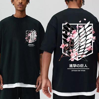 Футболка с изображением аниме «Атака Титанов» Ackerman Mikasa Eren Jaeger Cherry Blossom Logo Graphics Футболка унисекс Женская одежда Хлопковые футболки
