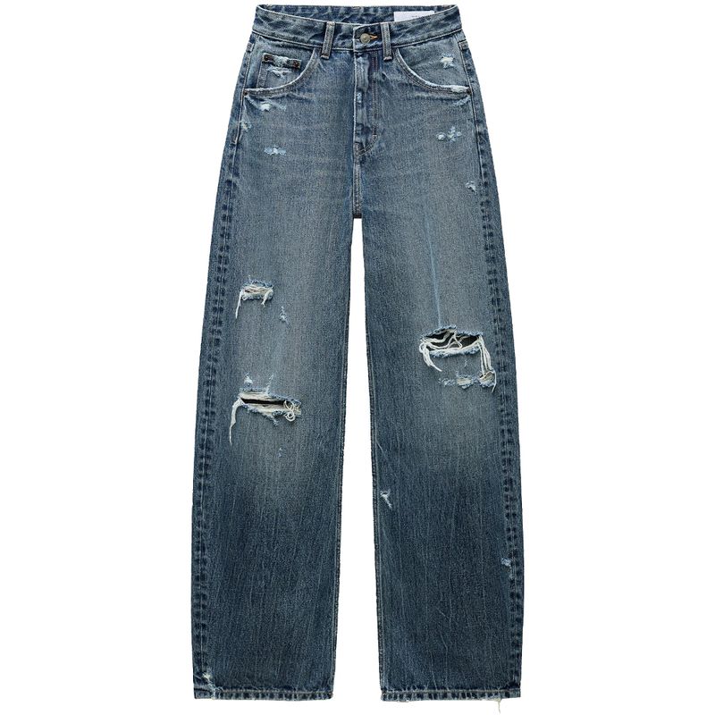 Zaprha 2025 New Arrival Fashion Holes Wide Leg High Waist Arc Profile Denim Female Loose Feeling 8197011