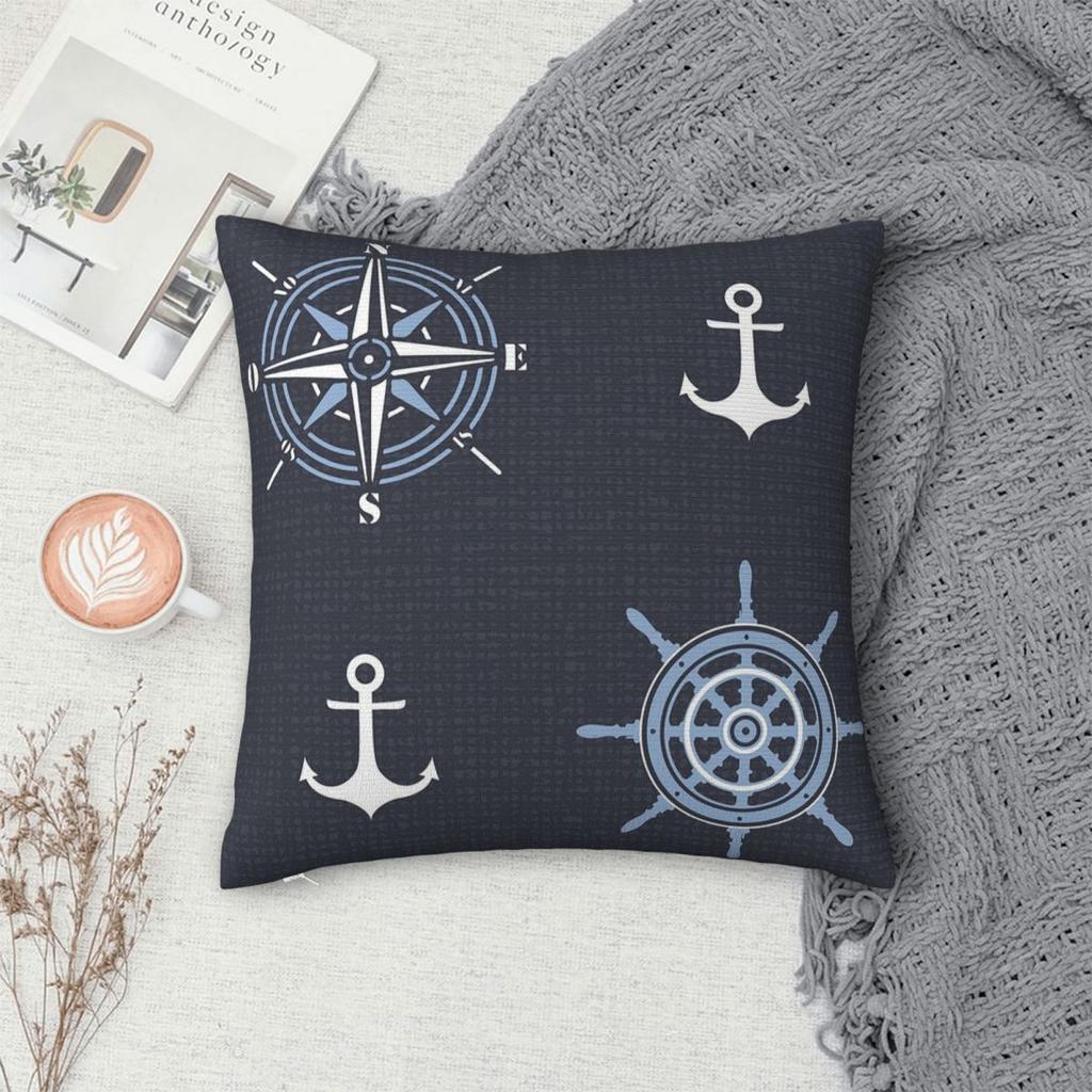 Nautical Compass Captain Anchor Boat Square Pillowcase Pillow Cover Cushion Throw Pillow For Home Sofa Living Room