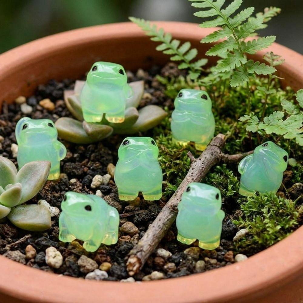 6PCS Glow At Dark Luminous Frog Figurines Cute Resin Frogs Ornament  Fairy Garden Decor