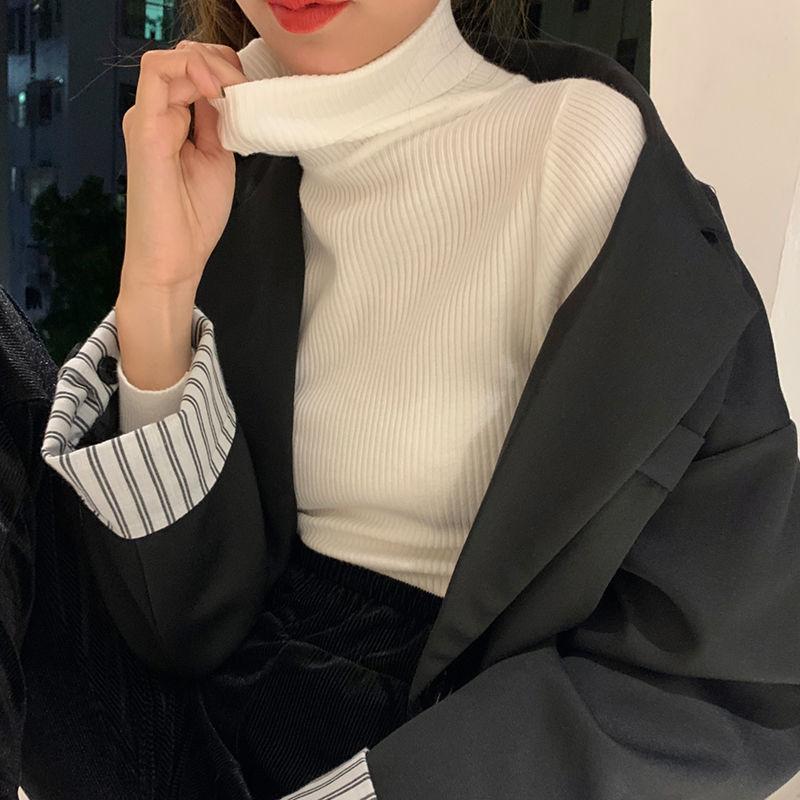 Turtleneck Pullovers Sweaters Women Autumn Winter Knitted Shirts Solid Color Long Sleeve Slim-fit Tight Jumper Tops