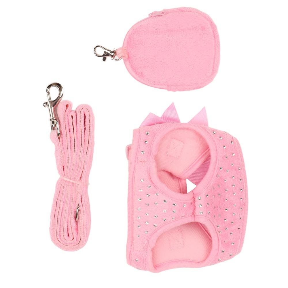 Soft Texture Dog Harness Solid Pink Sturdy Strap Dog Leash Set Flexible Strap Skin Friendly Cat Leash Set Daily Walking