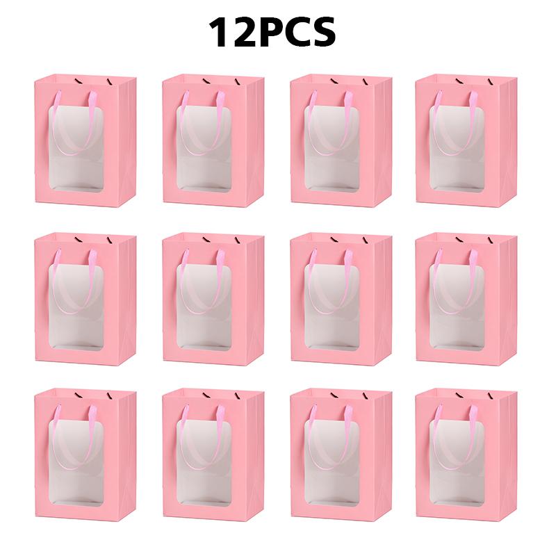12 шт. прозрачный подарочный пакет с окном, подарки для покупок, коробки с окном из ПВХ, сумка для выпечки, коробки для конфет, тортов с ручками 18x13x25 см