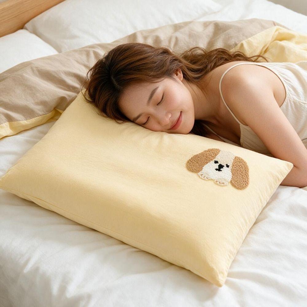 Breathable Single Pillowcase Pure Cotton Pillowslip Cartoon Dog Pattern Student Pillowcase Bedroom