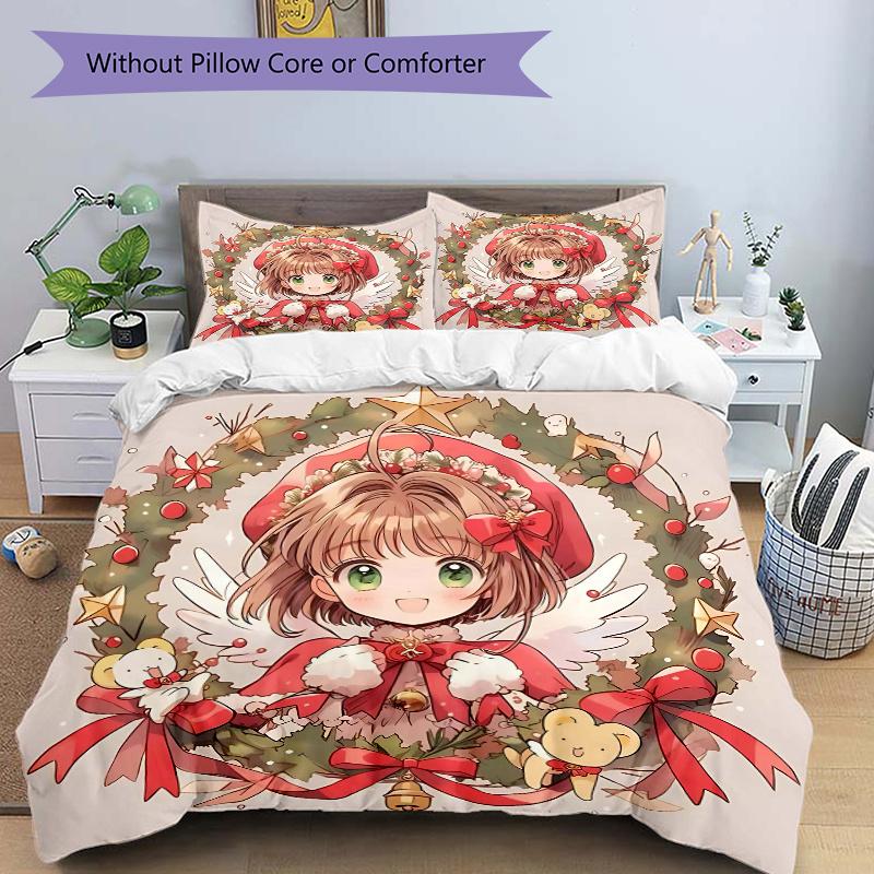 3pcs Cardcaptor Sakura Bedding Set - 1 Soft Quilt Cover + 2 Pillowcases, Machine Washable - Suitable for All Seasons, Perfect Gift for Famil