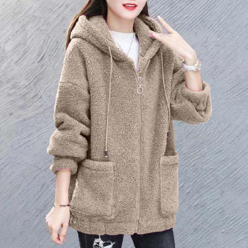 Women's Six-Color Teddy Fleece Hoodie: Korean Style, Plus-Size, Thick Autumn/Winter Cardigan