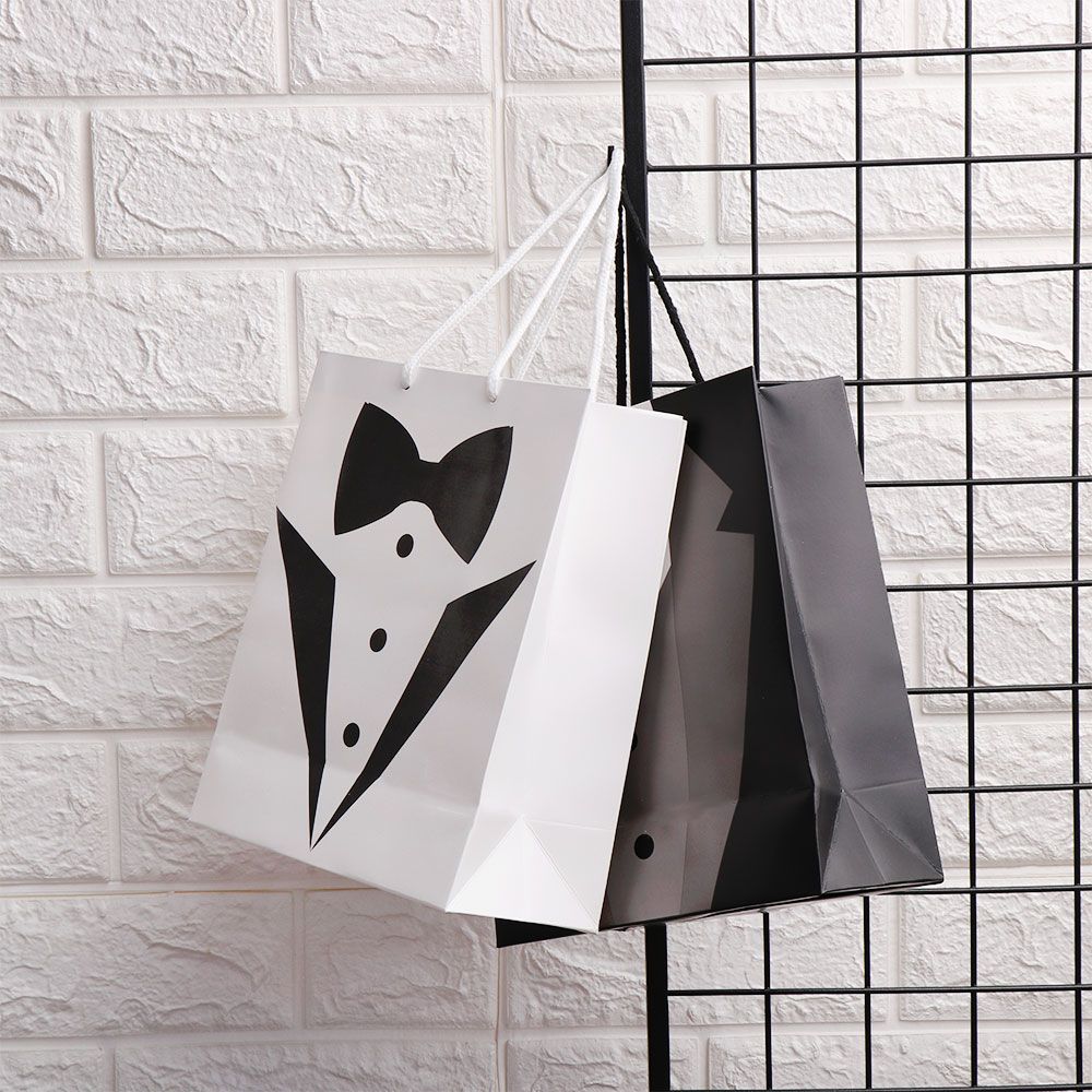 2/5pcs New Recyclable Party Supplies Tuxedo Groomsmen Thank You Shop Loot Gift Bag with Handles