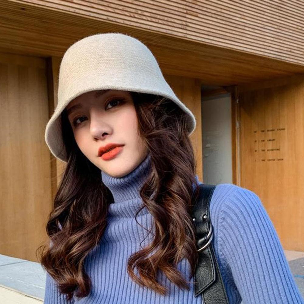 Fashion Women Winter Knitted Thicken Autumn Bucket Hat Warm Hats Felt Wool Hat Fishing Cap