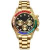 Business Quartz Watch Men Colorful Rhinestone Stainless Steel Waterproof Men Watches Clock