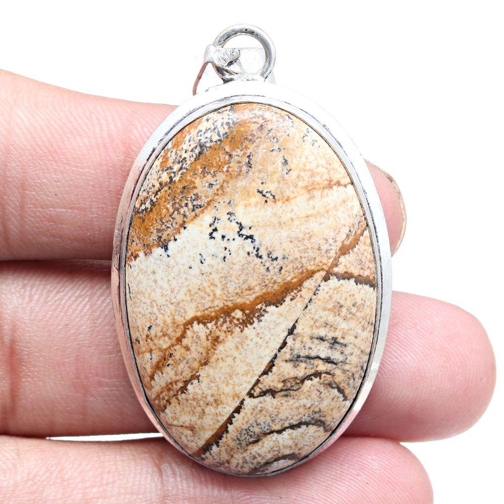 Подвеска с изображением яшмы, драгоценный камень, подарок для нее, серебряные украшения 2,25 дюйма