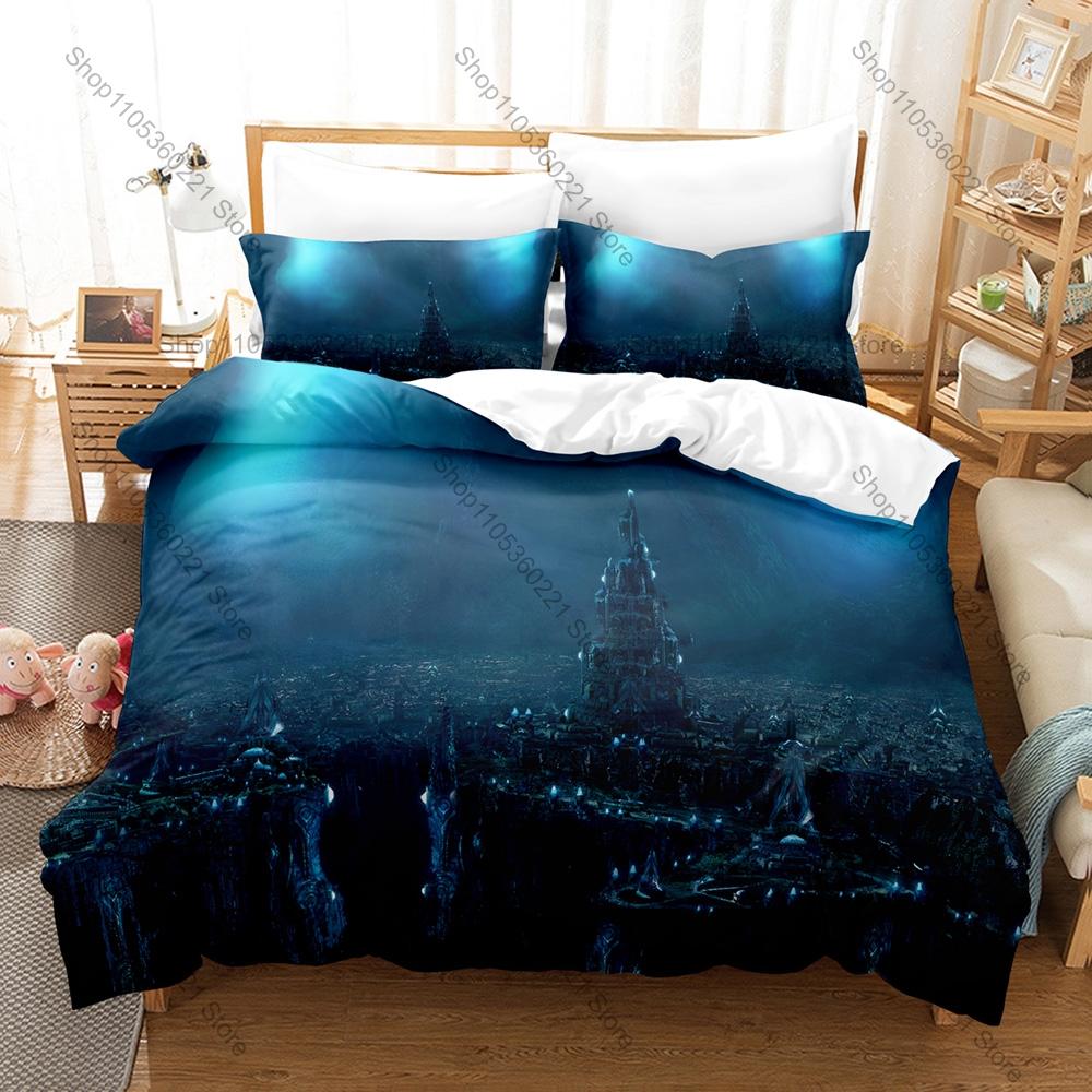 Futuristic Sci-Fi City Bedding Set, Duvet Cover and 2 Pillowcases, Modern Cyber City Pattern Breathable Fabric All Season Home