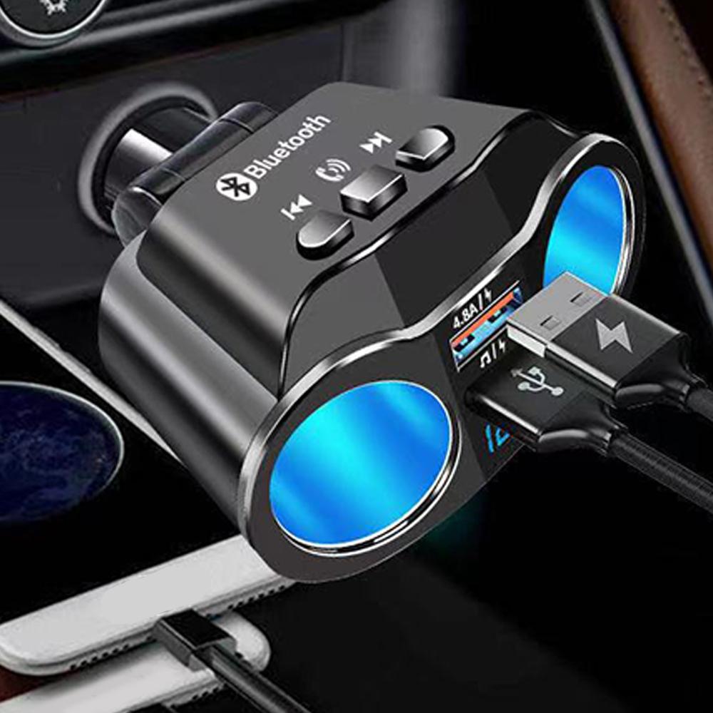 Автомобильный разветвитель для розетки, зарядное устройство с двумя USB-портами QC 3.0, быстрая зарядка, 12 В, автоматические FM-передатчики, Bluetooth, разъемы для громкой связи