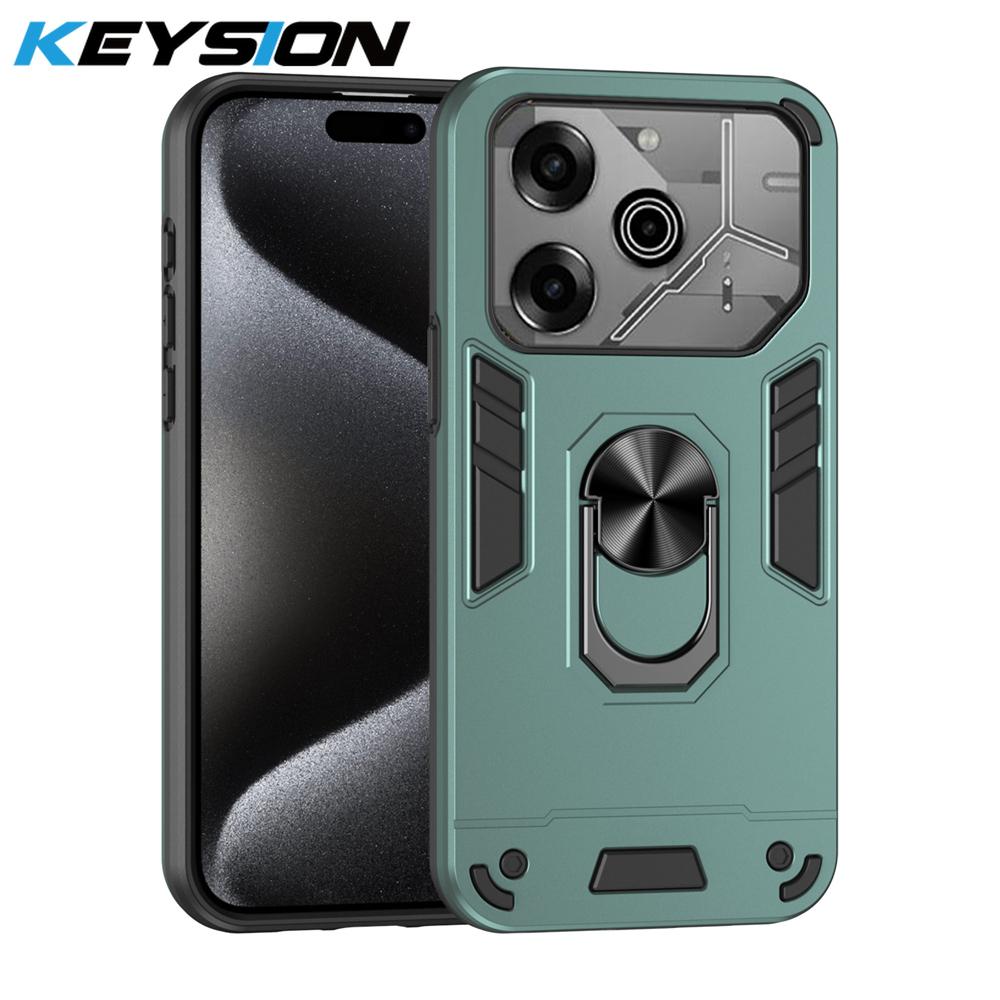 KEYSION Shockproof Armor Case for TECNO Pova 6 Pro 5G Soft Silicone+PC Ring Stand Phone Back Cover for Tecno Pova 6 6 Pro 5G