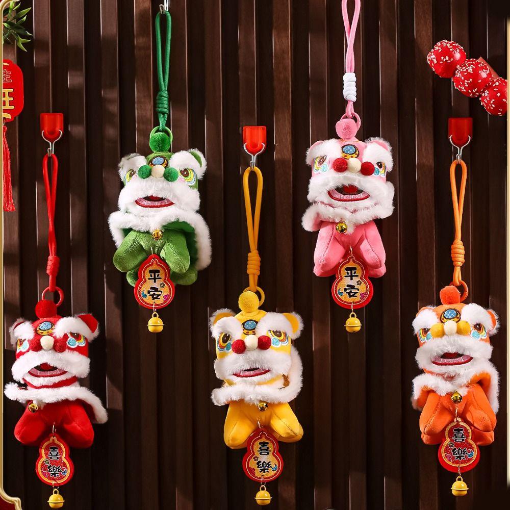 Cartoon Lion Dance Pendant Bell Chinese New Year Gift Lion Dance Keychain  Bag Hanging Accessories