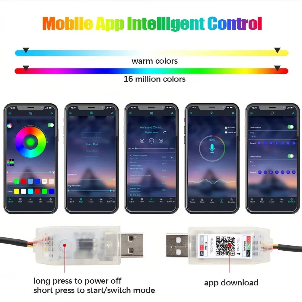 64 цвета USB Автомобильный светодиодный окружающий свет Акриловые полосы Подсветка приборной панели RGB Подсветка салона автомобиля Скрытое управление приложением Пульт дистанционного управления Атмосферная лампа