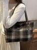 Korean Style Plaid Tote Bag - Classic Versatile Large Capacity Shoulder Bag