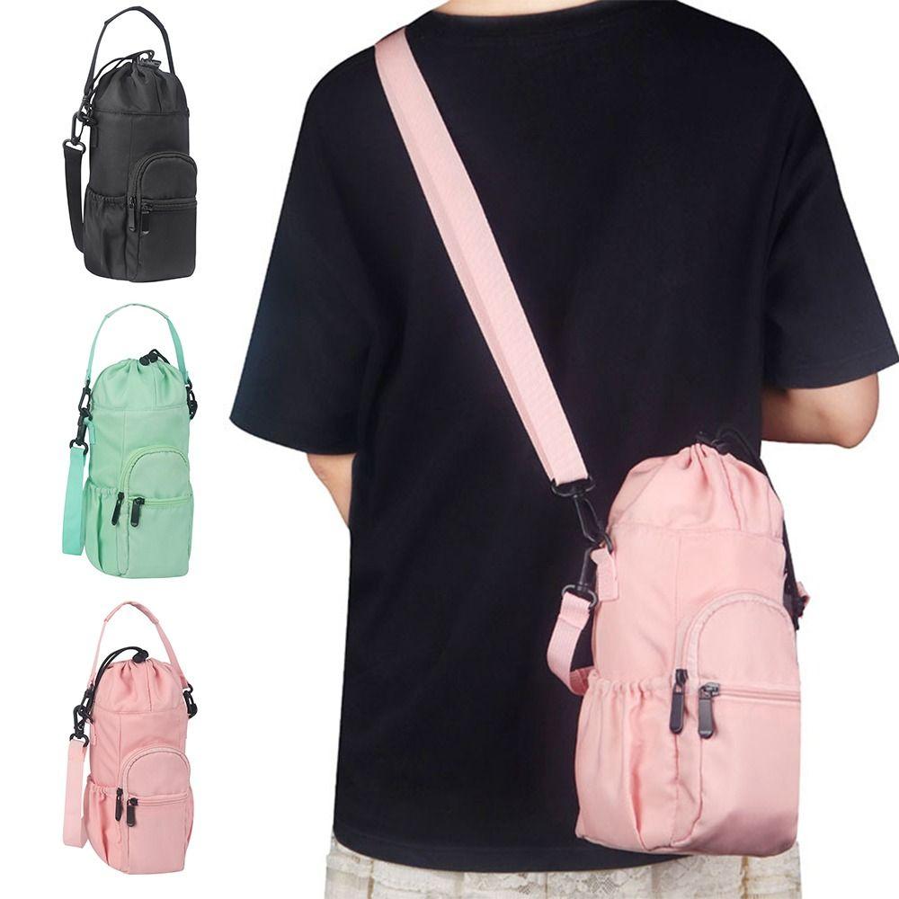 Solid Color Water Bottle Sling Bag Adjustable Strap Water Bottle Carrier Bag Students