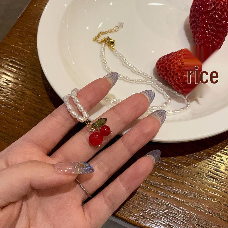 Элегантное жемчужное колье с вишнями: Роскошная летняя ключичная цепочка для женщин