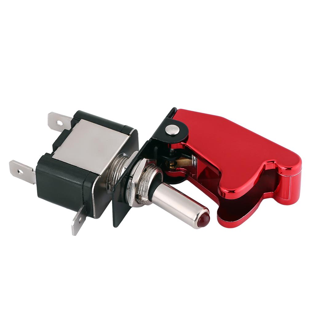 12V 20A Racing Car Red Cover LED Light SPST Toggle Rocker Ignition Switch Control On Off
