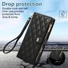 For iPhone 16 Case Multi Card Slots Zipper Rhombus Leather Phone Cover with Wrist Strap