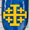71.12 cm Medieval Crusader Jerusalem Cross Shield Blue Yellow Kite Shield Handcrafted Knight Armor for Reenactment, LARP Wall Gift