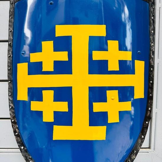 71.12 cm Medieval Crusader Jerusalem Cross Shield Blue Yellow Kite Shield Handcrafted Knight Armor for Reenactment, LARP Wall Gift