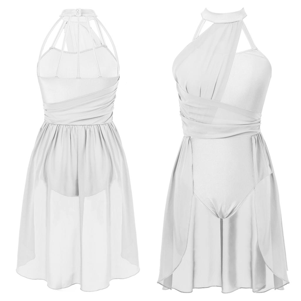 Женское танцевальное платье без рукавов, модное платье с асимметричной шифоновой юбкой и купальником