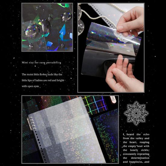 6 листов голографических наклеек «Иридисцентная мечта» для журналов, водонепроницаемые наклейки для скрапбукинга, прозрачная основа для коллажа, запечатывания, украшения