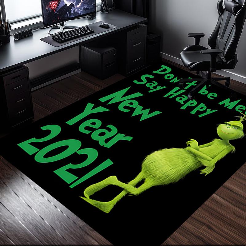 Grin-ch Christmas Spirit Rug Office Carpet Non-Slip Mat, Chair Rug Floor Covering for Gaming, Bedroom, Living Room , Home Decor Christmas Gift